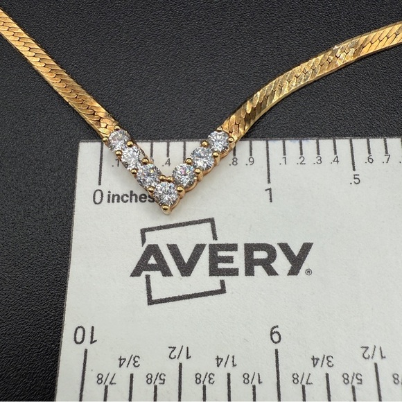 Vintage 1980s Majesty Collection V Shaped Elegant Gold Necklace with CZ Sparkle - Picture 10 of 17